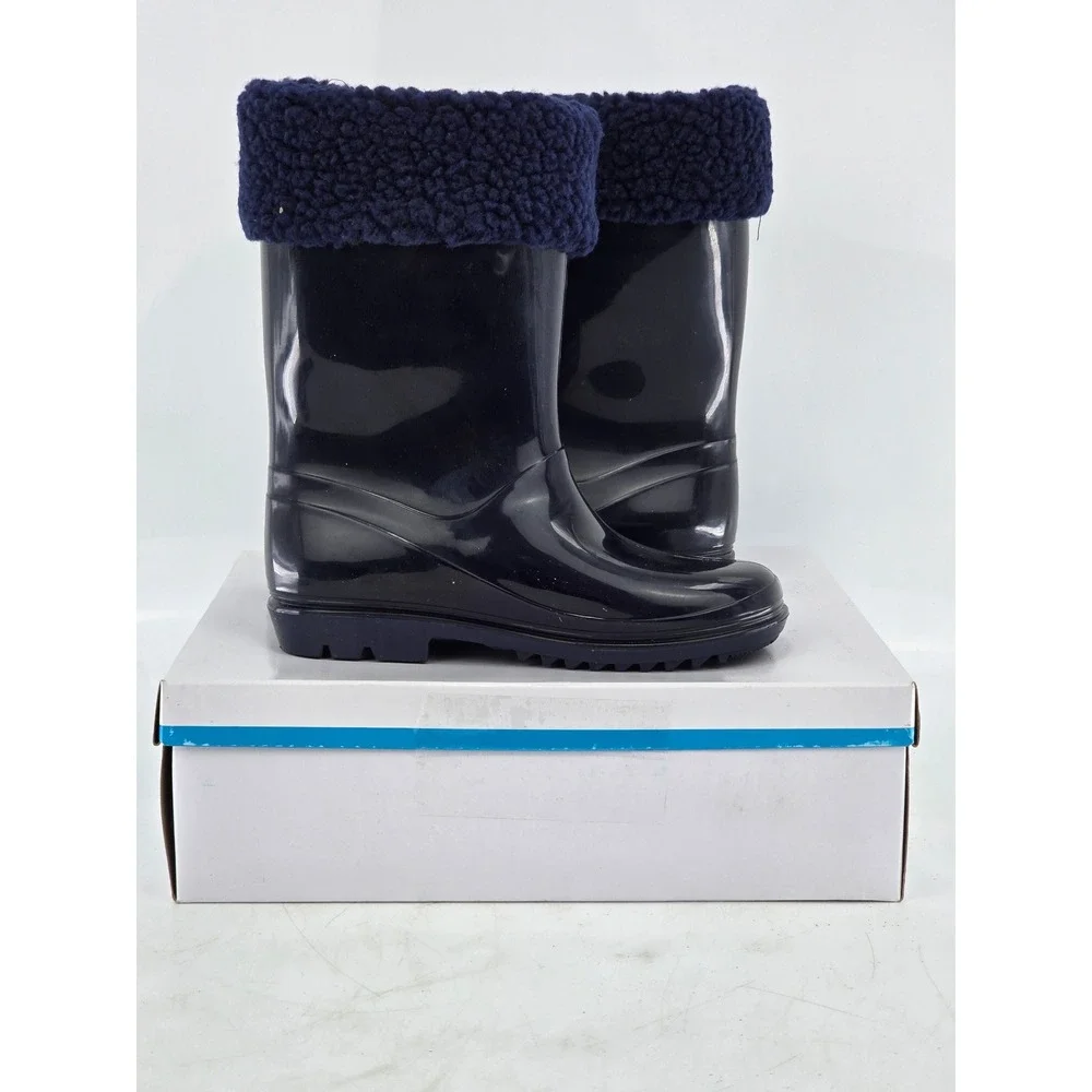 Carter's Tank Waterproof Sherpa Lined Rain Boots Toddler 12 Navy Blue NEW